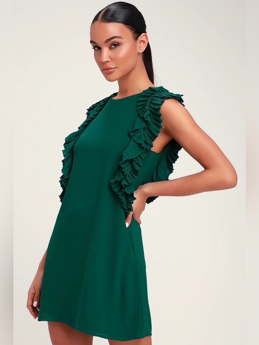 Lulus We Got The Pleat Gorgeous Dark Green Statement Sleeve Shift Dress
Sz Small